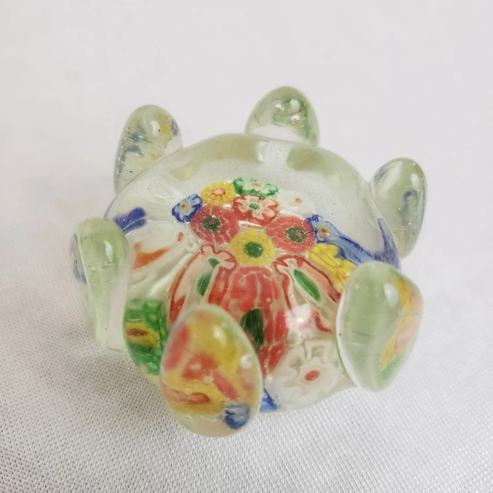 VTG Hand Blown Glass Paperweight Flower‎ Millefiori Pen Rest Chopstick Holder